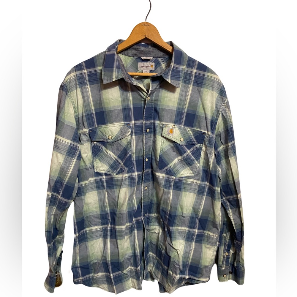 Carhartt‎ RF Relax Fit Lightweight Plaid Pearl Snap Long Sleeve Shirt Size XL